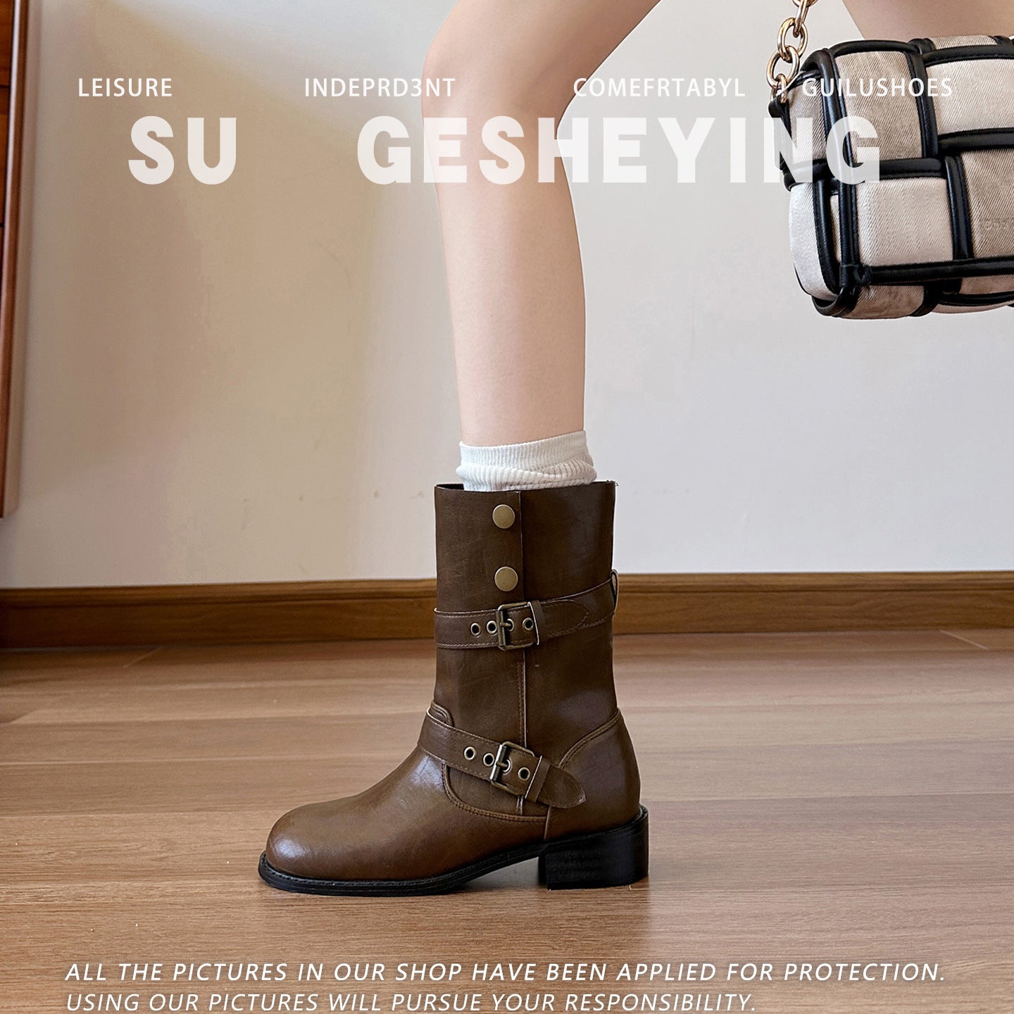 Women's For Brown Fashion British Style Two-way Wear Women's Leather Boots