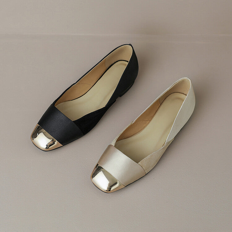 Women's Autumn Metal Toe Cap Square Low Mouth Pumps Korean Style Women's Shoes