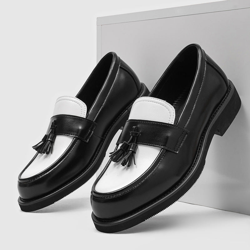 Men's Graphy British Black White Color Matching Green Loafers/doug Shoes