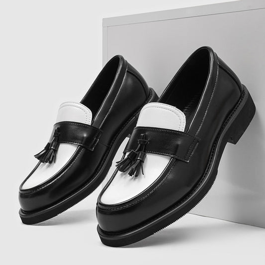 Men's Graphy British Black White Color Matching Green Loafers/doug Shoes