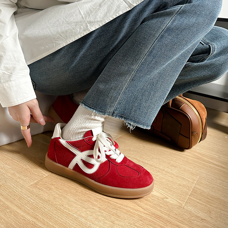 Women's Grape Mom Spring Genuine Breathable Red German Training Round Casual Shoes