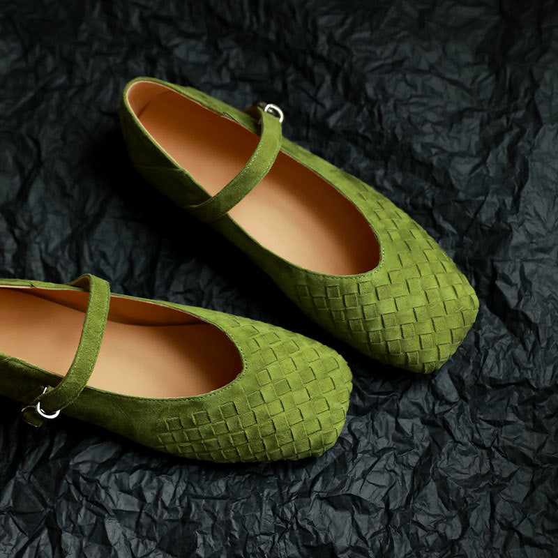 Women's Square Toe Vintage Woven Spring Shallow Mouth Artistic Women's Casual Shoes