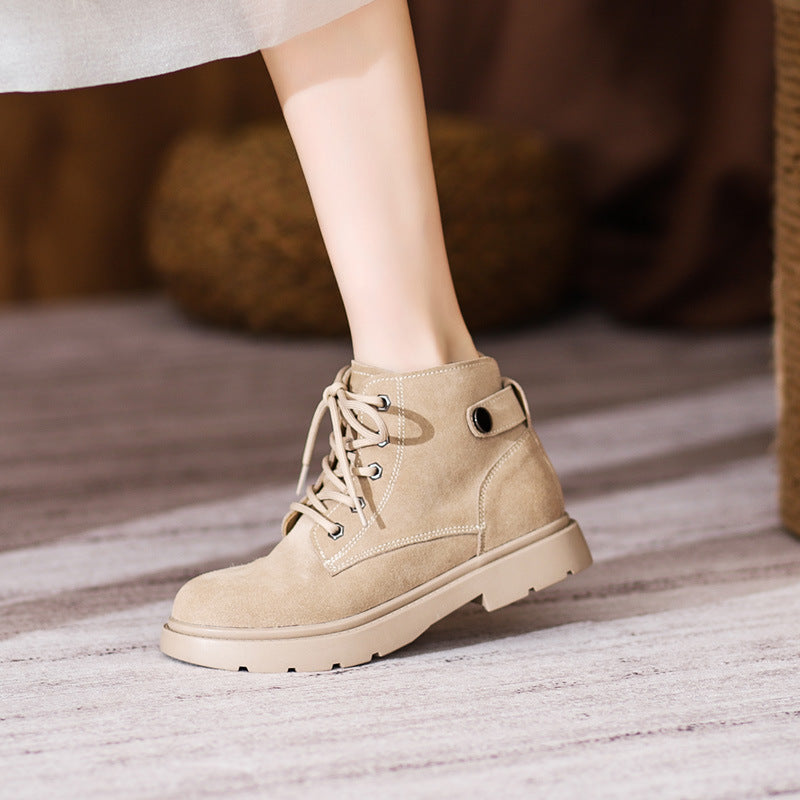 Women's Artistic Retro Ankle British Style Mid Flat Genuine Boots