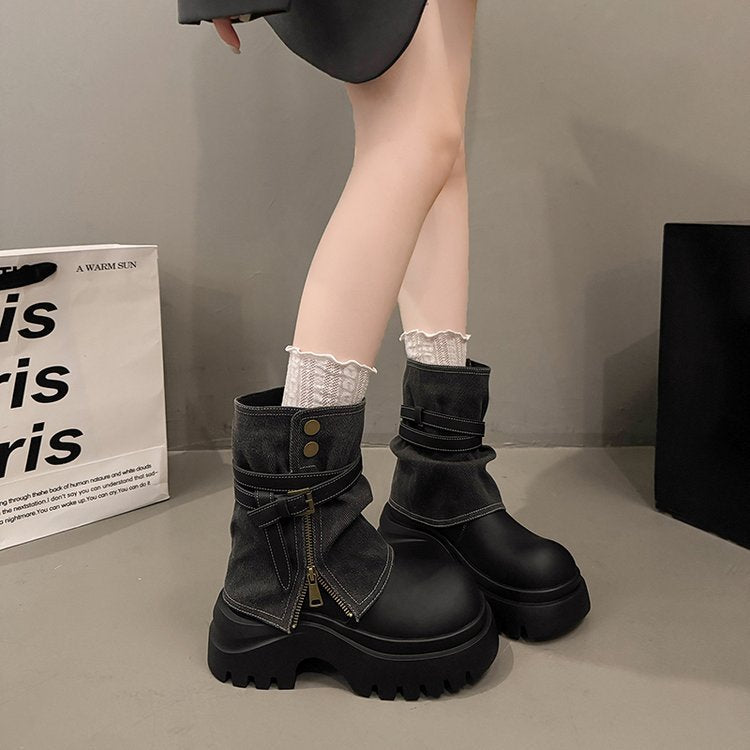 Women's Retro Martin Thick Bottom Pile Pants Pipe Design Boots