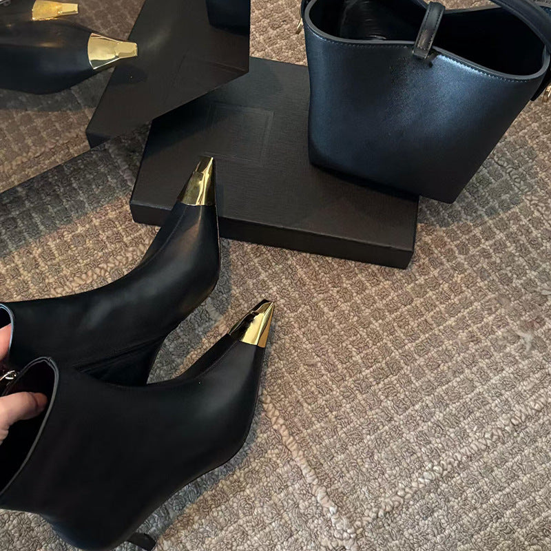 Women's Metal Square Toe Stiletto Fashion Comfortable Side Heels