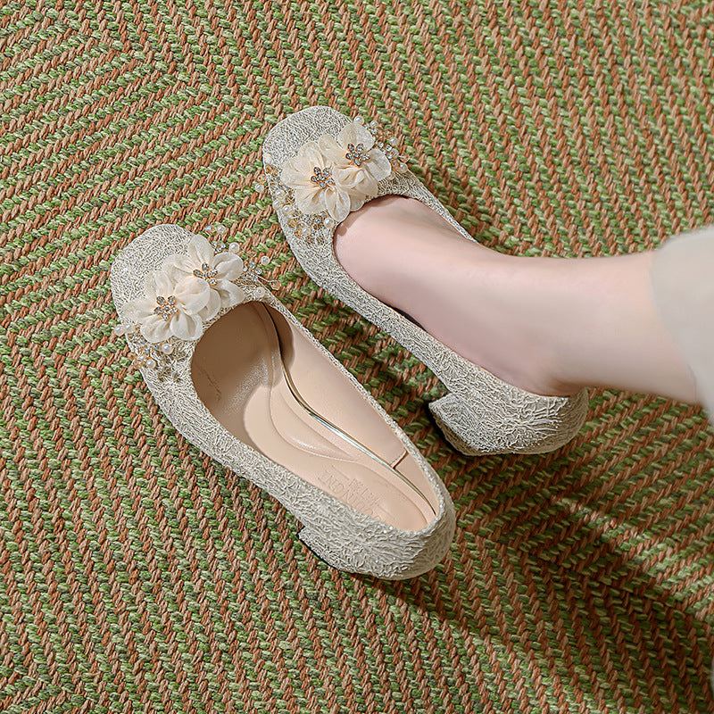 Chunky High Small Size Bridesmaid Not Tired Feet Banquet Versatile Heels