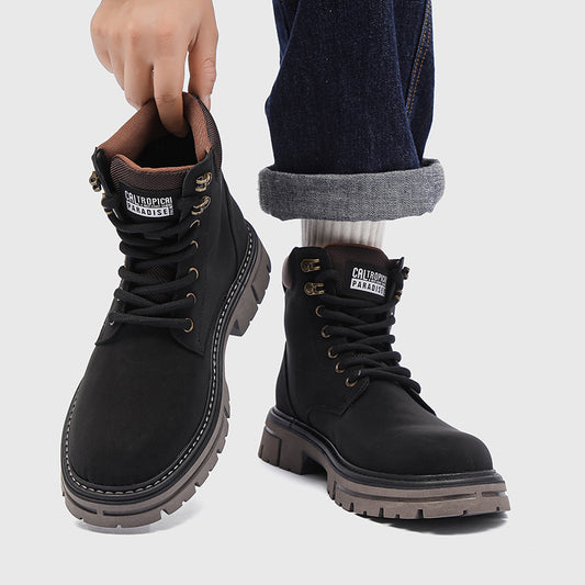 Men's Korean Business Thick Round Toe Front Middle Boots