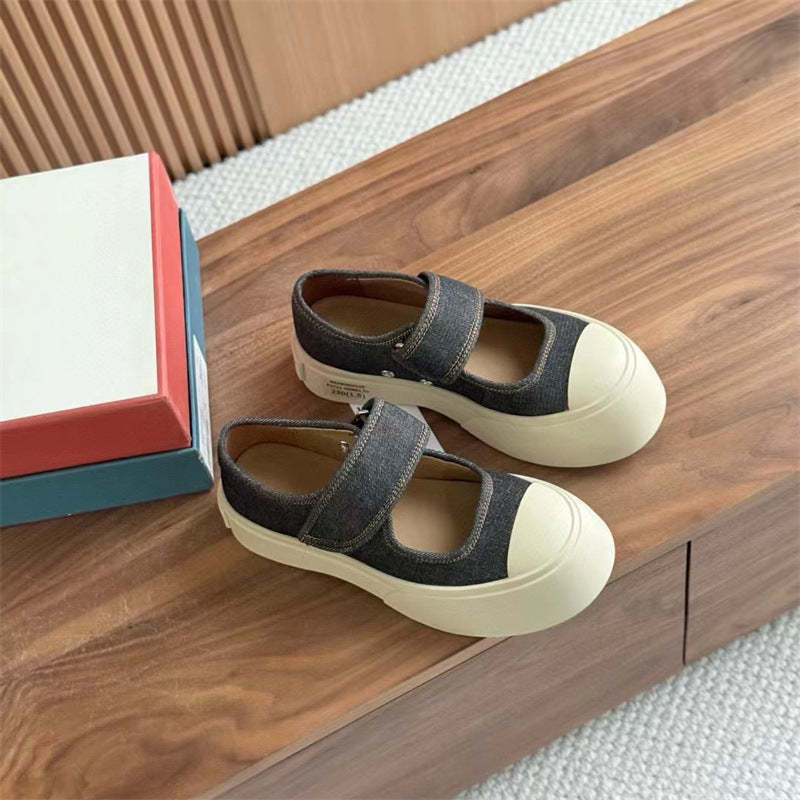 Women's Velcro Muffin Platform White Retro Genuine Mary Casual Shoes