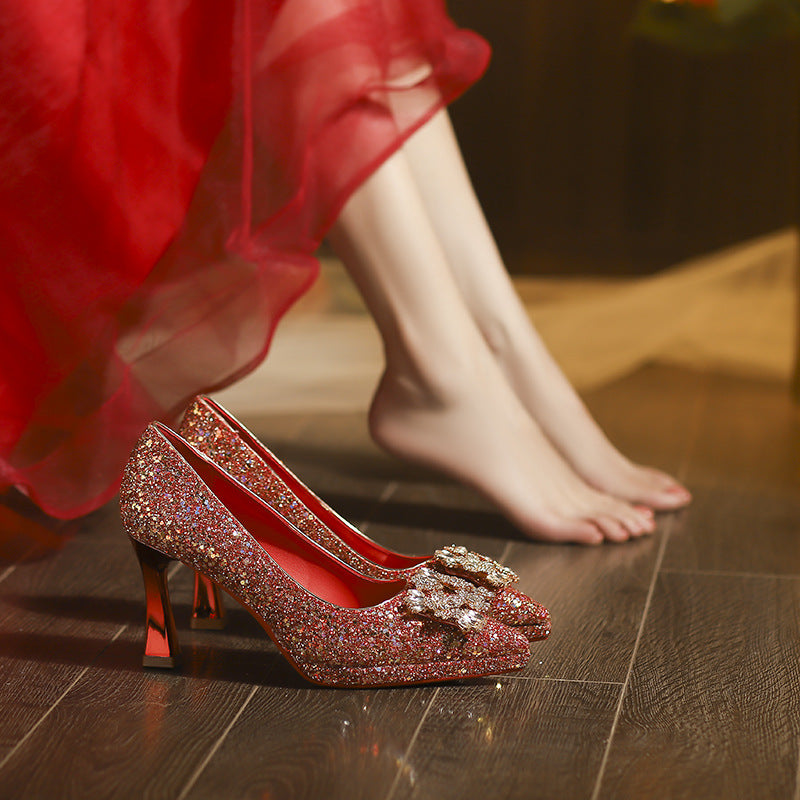 Women's Female Red Sexy Sequins Not Tired Feet Women's Fashion Shoes
