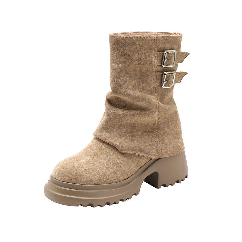 Women's Height Increasing Insole British Style Martin Retro Boots