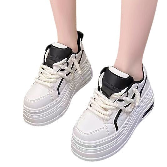 Women's Invisible Hidden White Small Platform Muffin Sneakers