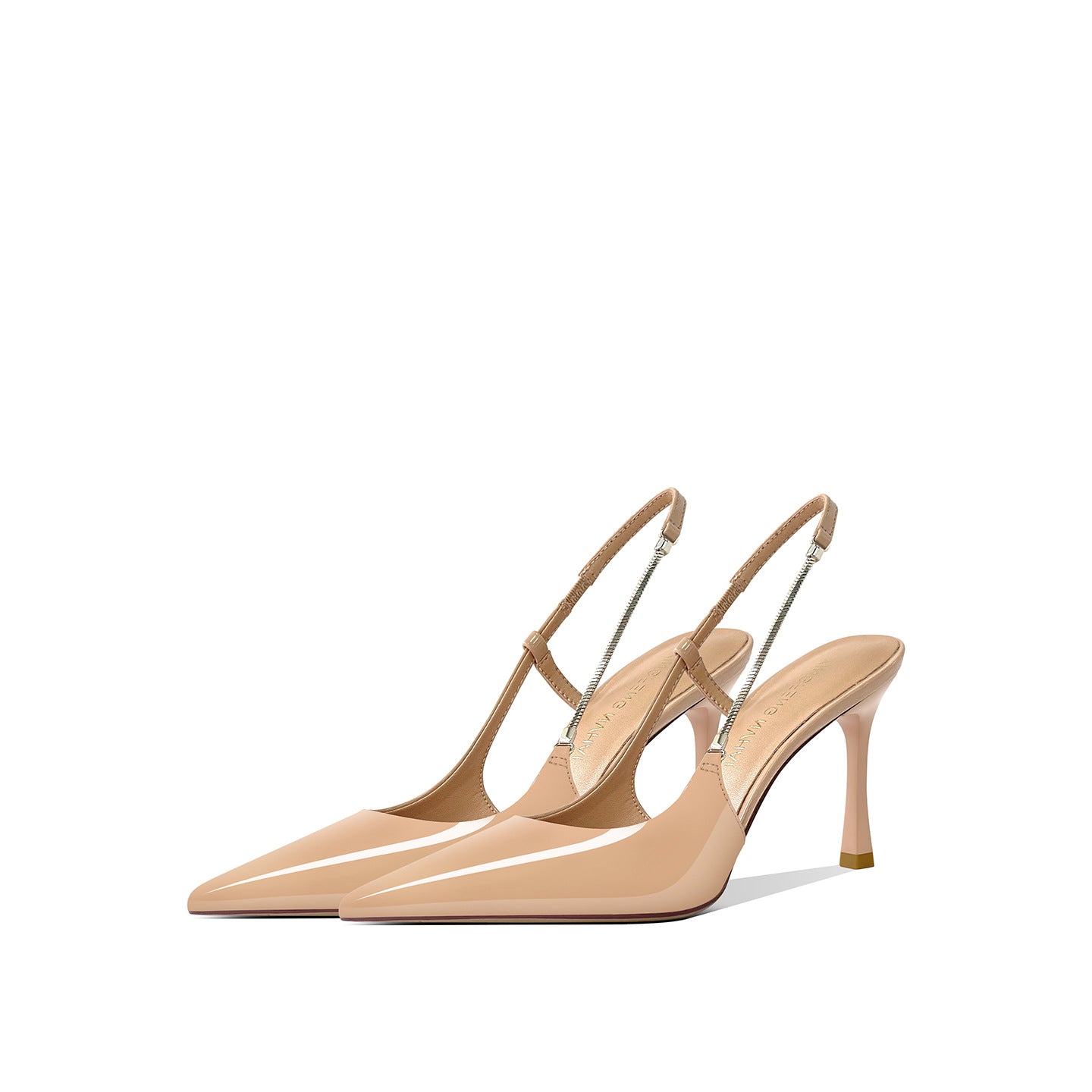Women's Toe Box Back Empty Metal Chain Patent Fashion High Heeled Sandals