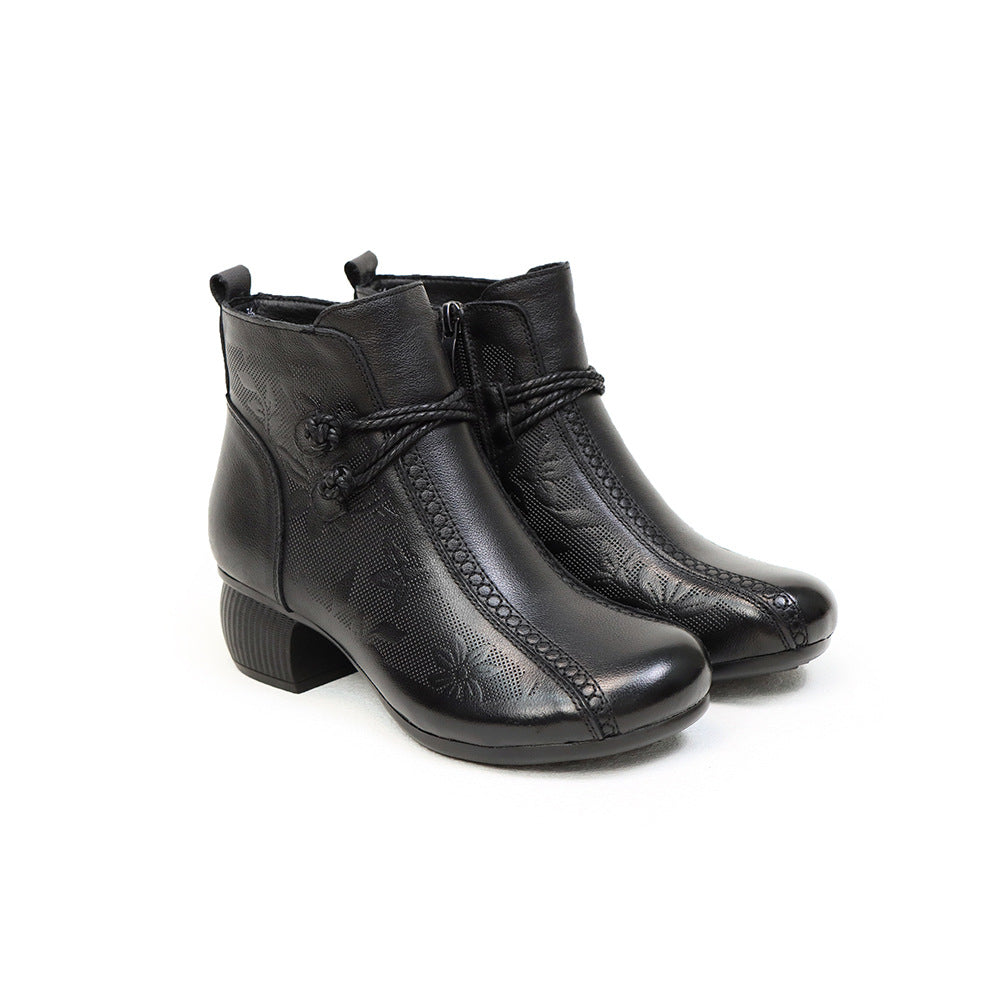 Women's Retro Ethnic Style Chunky Ankle Soft Women's Shoes