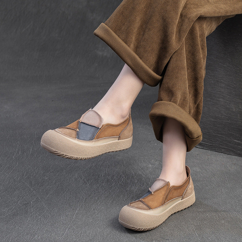 Women's Matching Patch Top Layer Cowhide Comfortable Men's Shoes