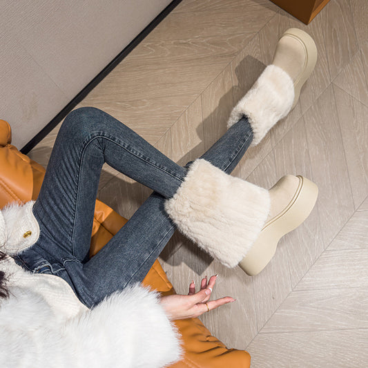 Women's Fur Winter Fleece-lined Thickened Pants Tube Snow Boots