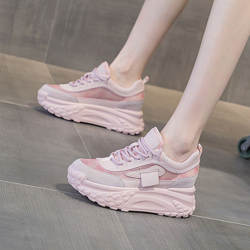 Women's Mesh Spring French Round Head Thick Casual Shoes