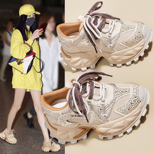 Women's Platform Rhinestone Fashion Small Clunky Elevator Wild Women's Casual Shoes
