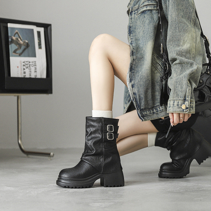 Women's Height Increasing Insole British Style Martin Retro Boots