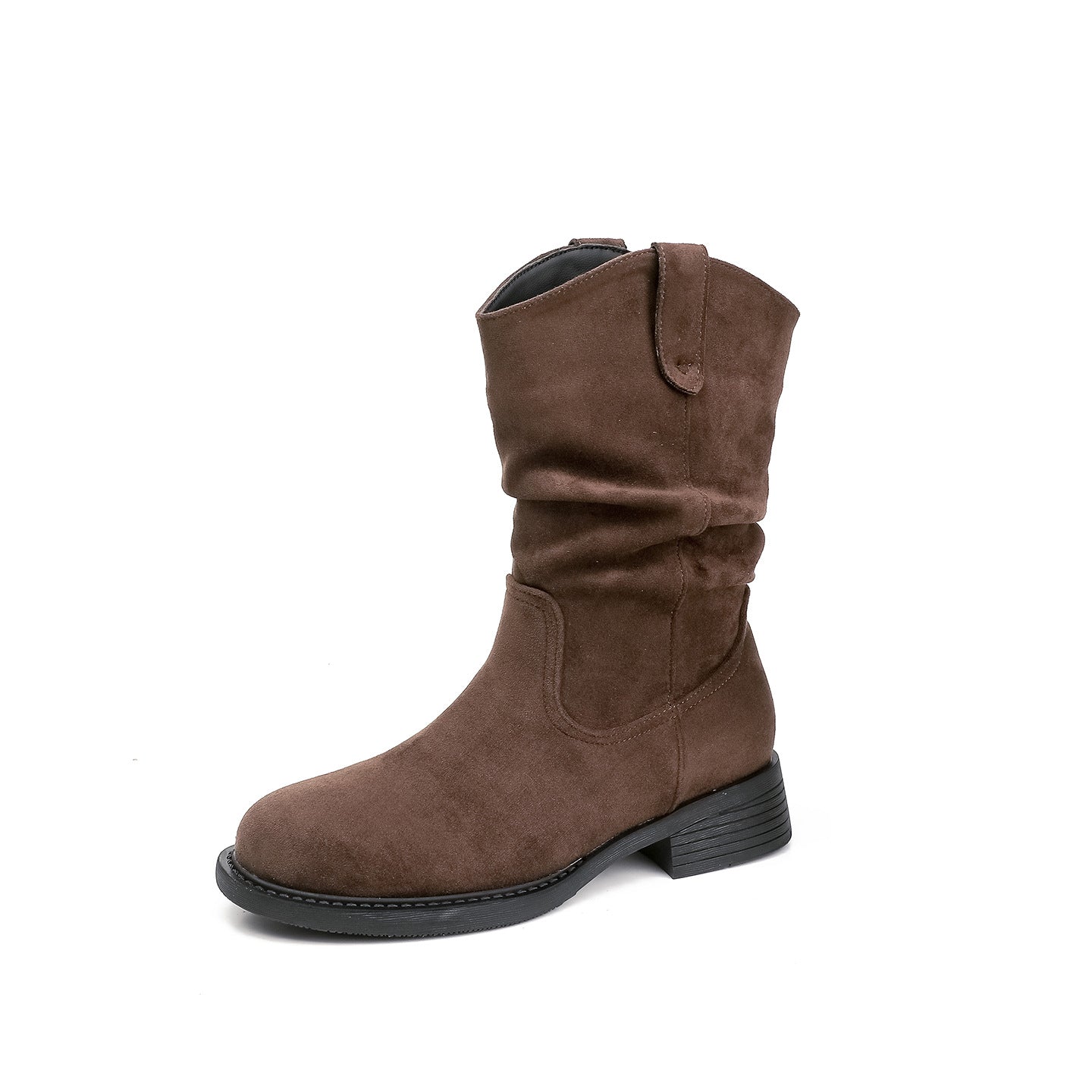 Women's Khaki Martin Pile Style Pleated Single Western Women's Leather Boots