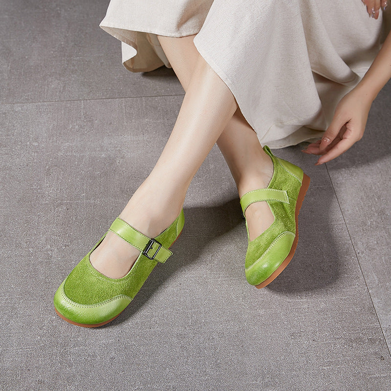 Women's Korean Fashionable Flat Buckle Color Matching Mary Loafers
