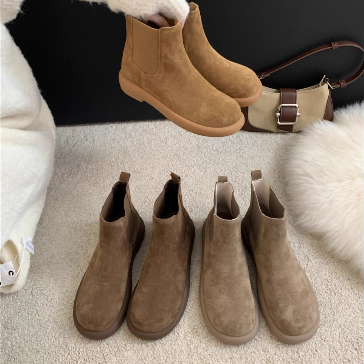 Women's Thick Bottom Retro Chelsea Sleeve British Women's Leather Boots
