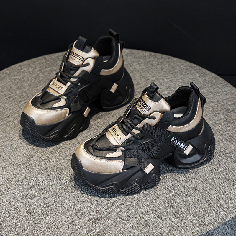 Women's Genuine Platform Height Increasing Insole Sports Leather Shoes