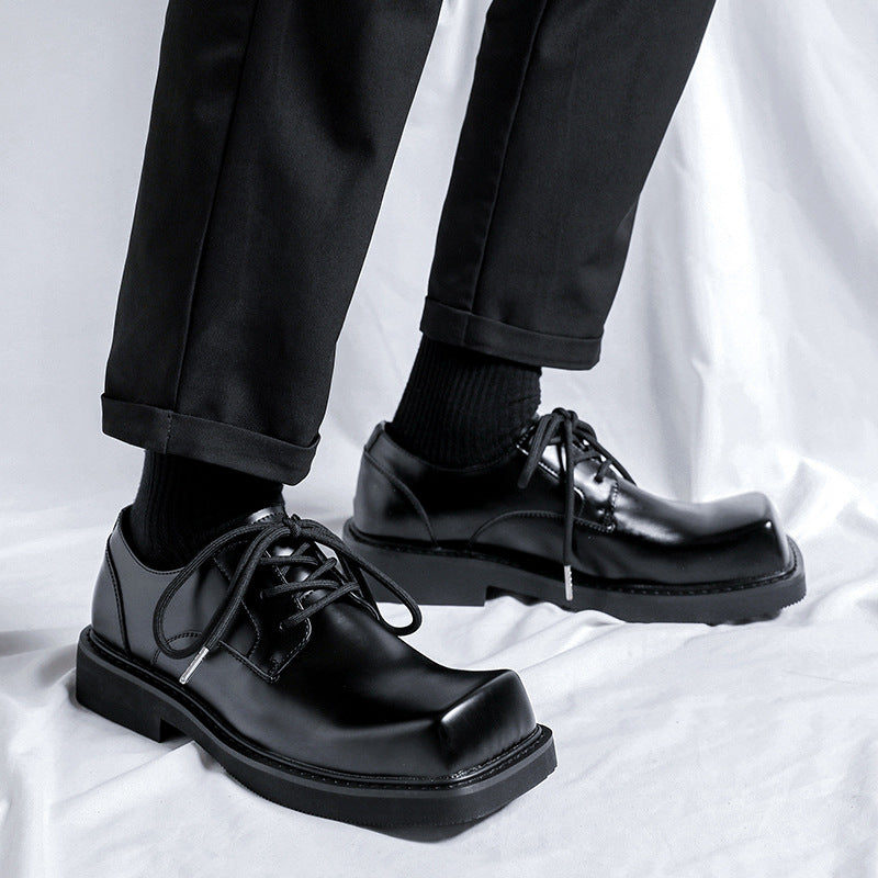 Men's Square Toe Design Formal Thick Bottom Low Men's Casual Leather Shoes