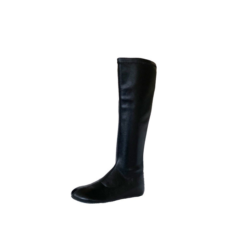 Wind Round Toe Invisible Elevated Flat Women's Leather Boots