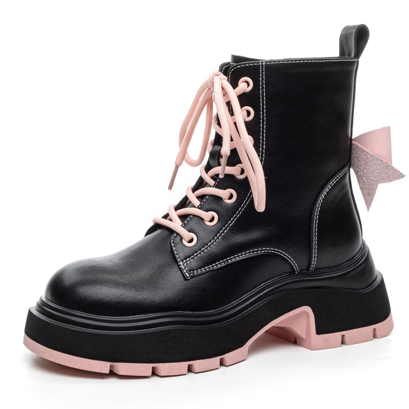 Women's Style Platform Martin Muffin Chunky Black Women's Leather Boots