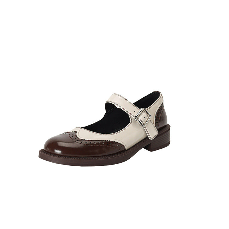 Women's Color Matching Low Cut Carved Mary Jane Small Women's Fashion Shoes