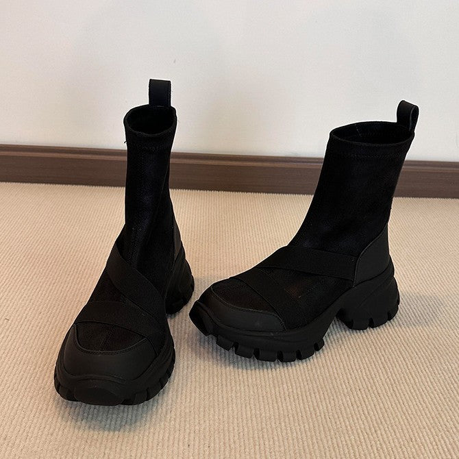 Women's Version Design Suede Cross Strap Small Platform Martin Retro Simple Boots