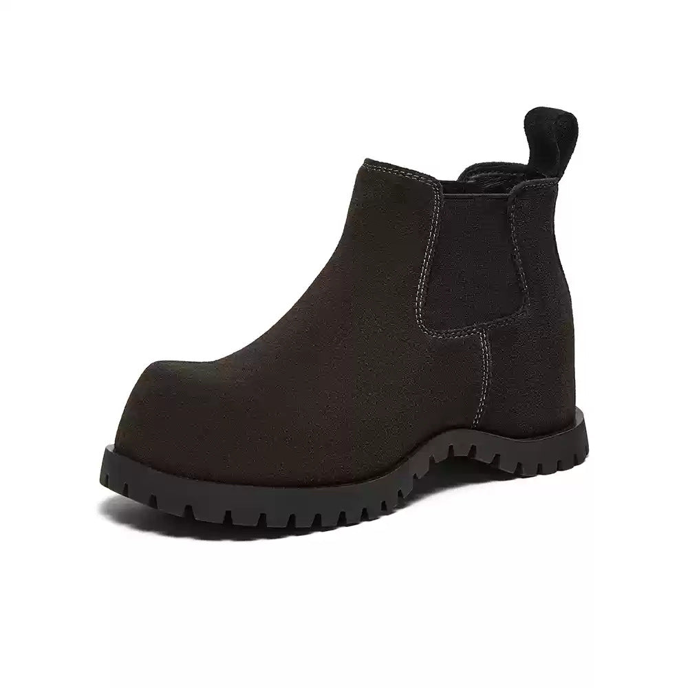 Women's Toe Matte Short For Winter Kangaroo Fleece-lined Warm Chelsea Smoke Boots