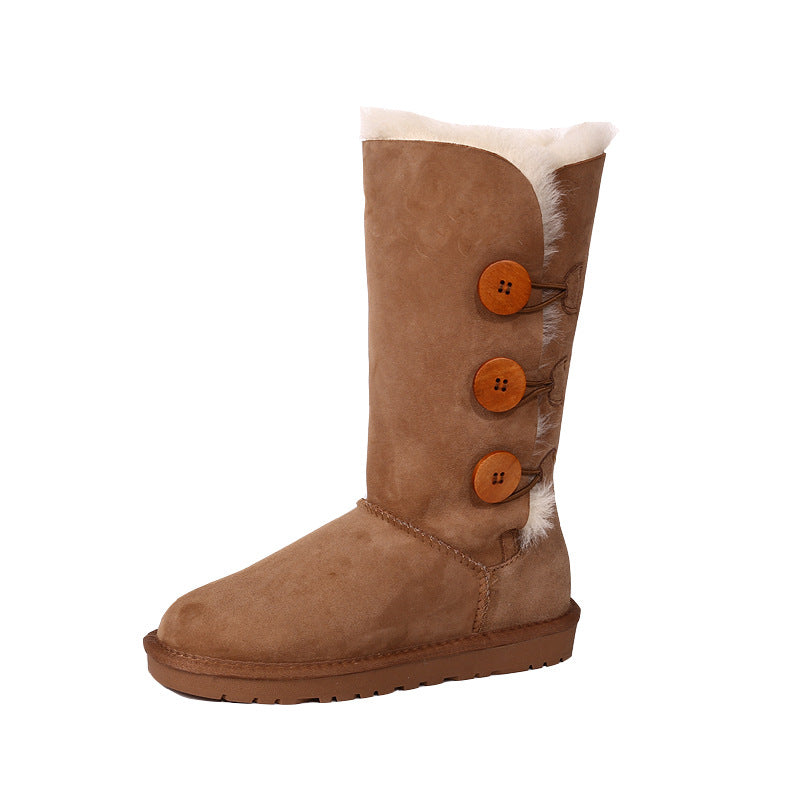 Women's Classic Fur Warm Thickened Wool Button Snow Boots