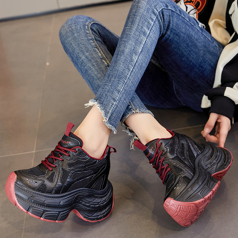Women's Height Increasing Insole Breathable Clunky Platform Mesh Surface Small Casual Shoes