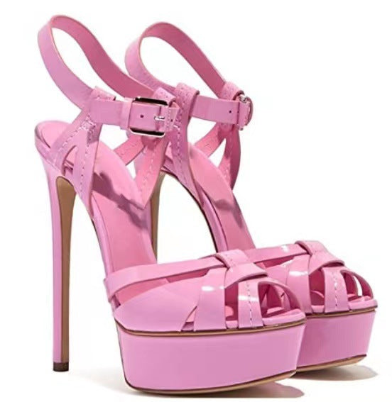 Black Large Size Round Toe Fashion Stiletto Platform Heels