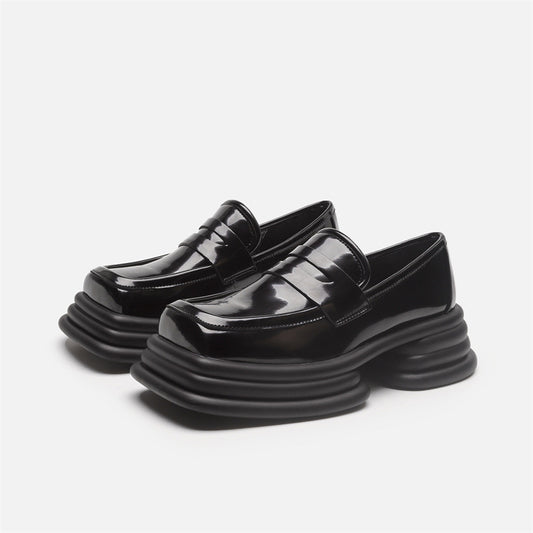 Thick-soled Retro British Square Toe Chunky Loafers