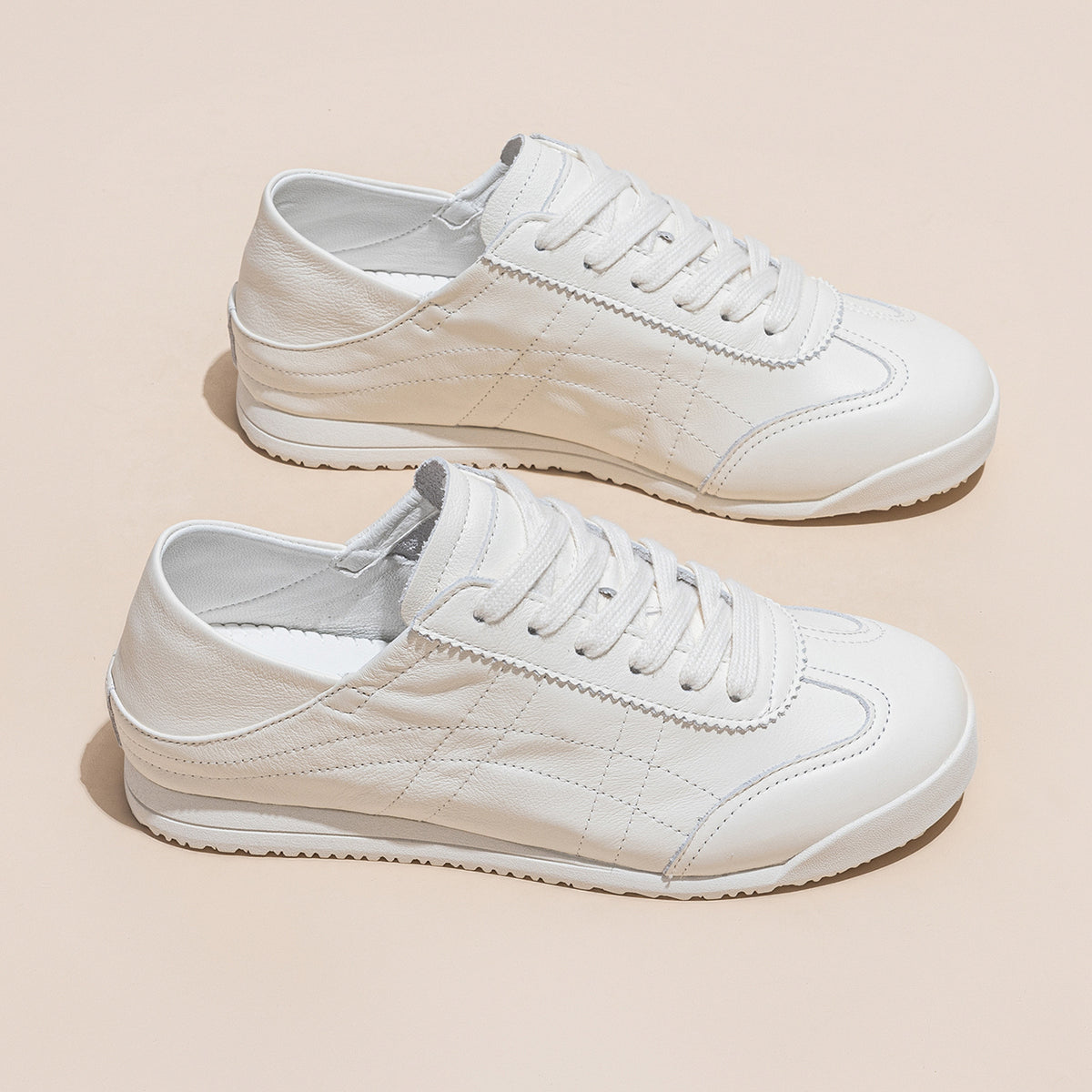 Women's White Summer First Layer Cowhide Two-way Wear Elevator Wild Sneakers