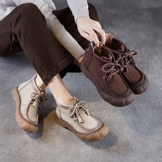 Women's Retro Ankle First Layer Cowhide Handmade Art Soft Bottom Women's Leather Boots
