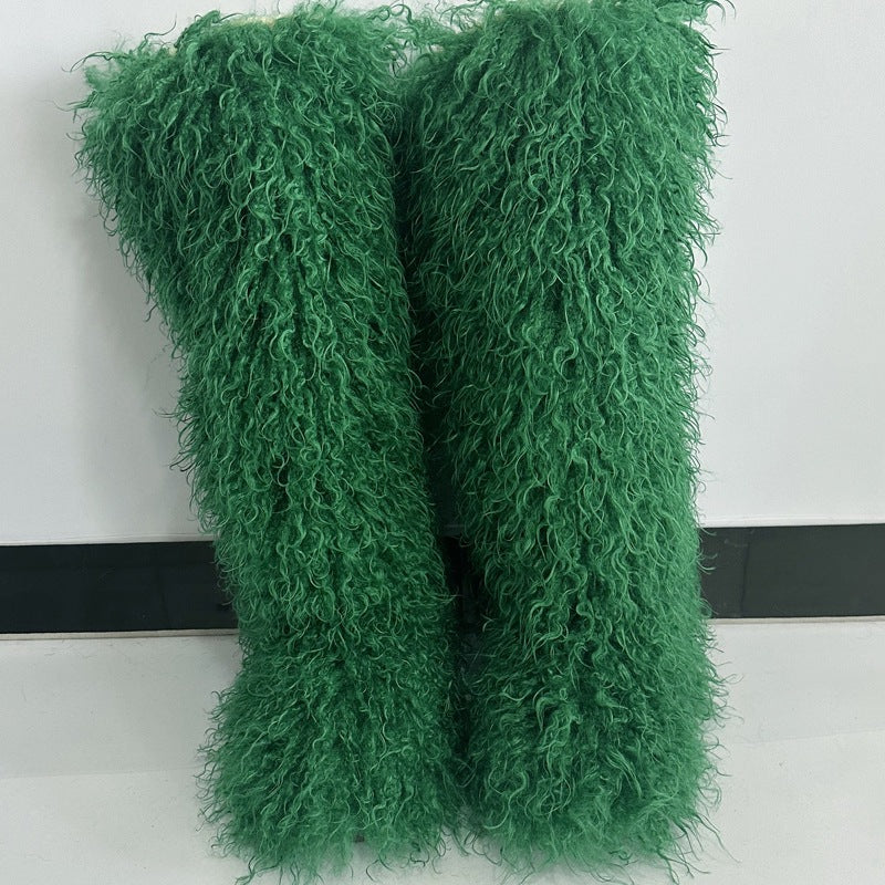 Women's Winter Imitation Fur Tan Sheep Knee-high Women's Snow Boots