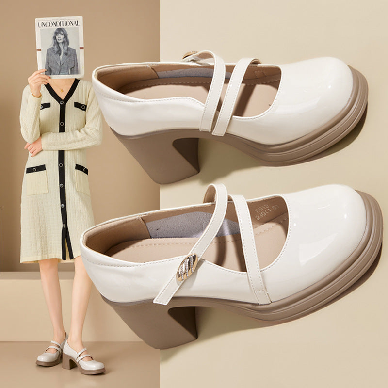 Women's Black Mary Commuter Jane Spring Square Toe Shallow Mouth Buckle Women's Casual Shoes