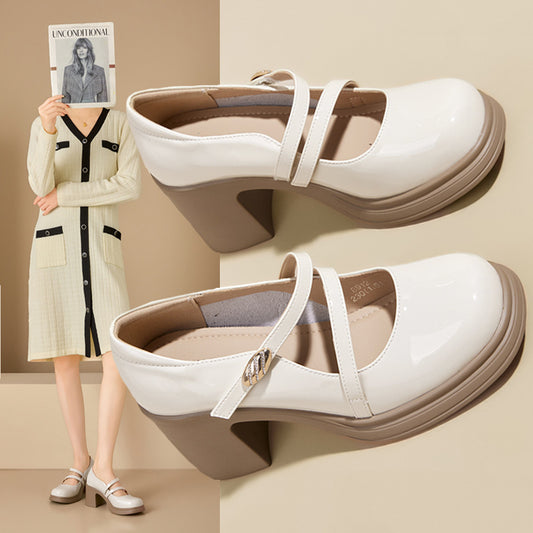 Women's Black Mary Commuter Jane Spring Square Toe Shallow Mouth Buckle Women's Casual Shoes