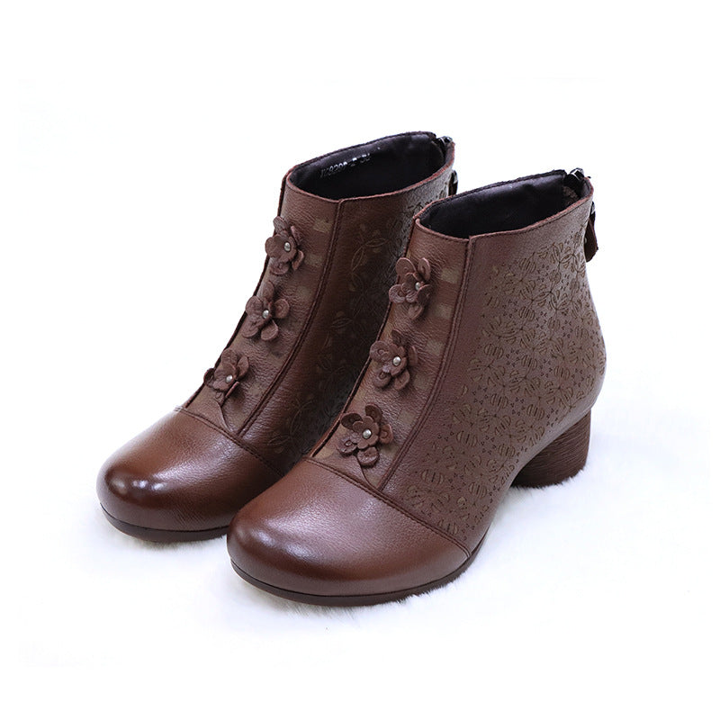 Ethnic Style Chunky Ankle Soft Soled Women's Shoes