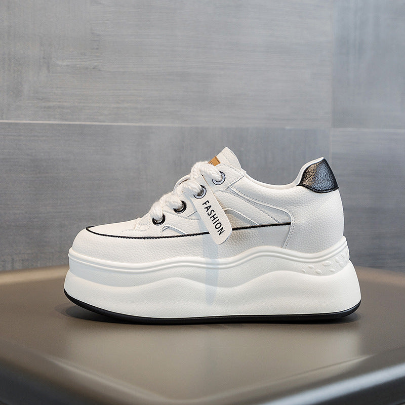 Women's Autumn Small White Hidden Platform Board Heels