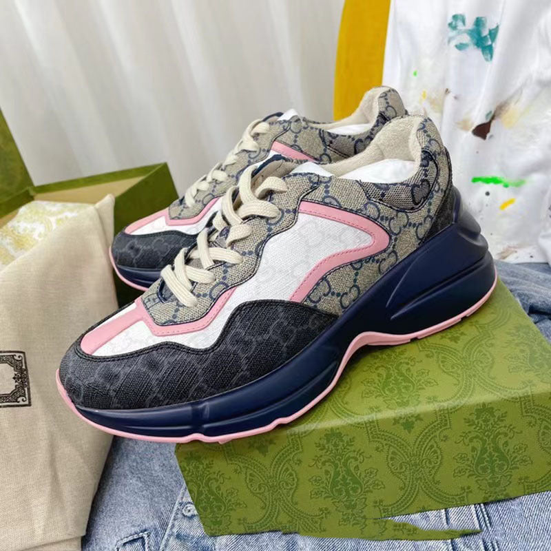 Women's & Men's Home Color Matching Printed Thick Bottom Height Increasing Sneakers
