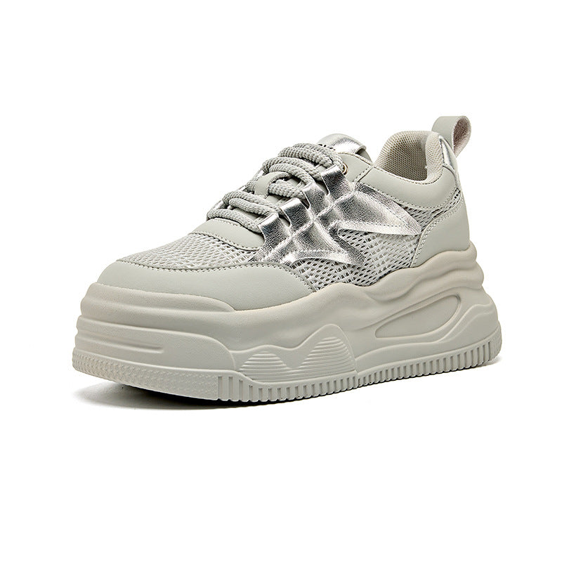 Women's White Spring Sports Pumps Mesh Breathable Increased Platform Women's Casual Shoes