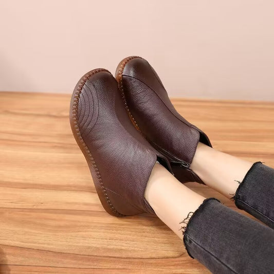 Women's Real With Fleece Lining Mother's Soft Bottom Thick Retro Ankle Boots