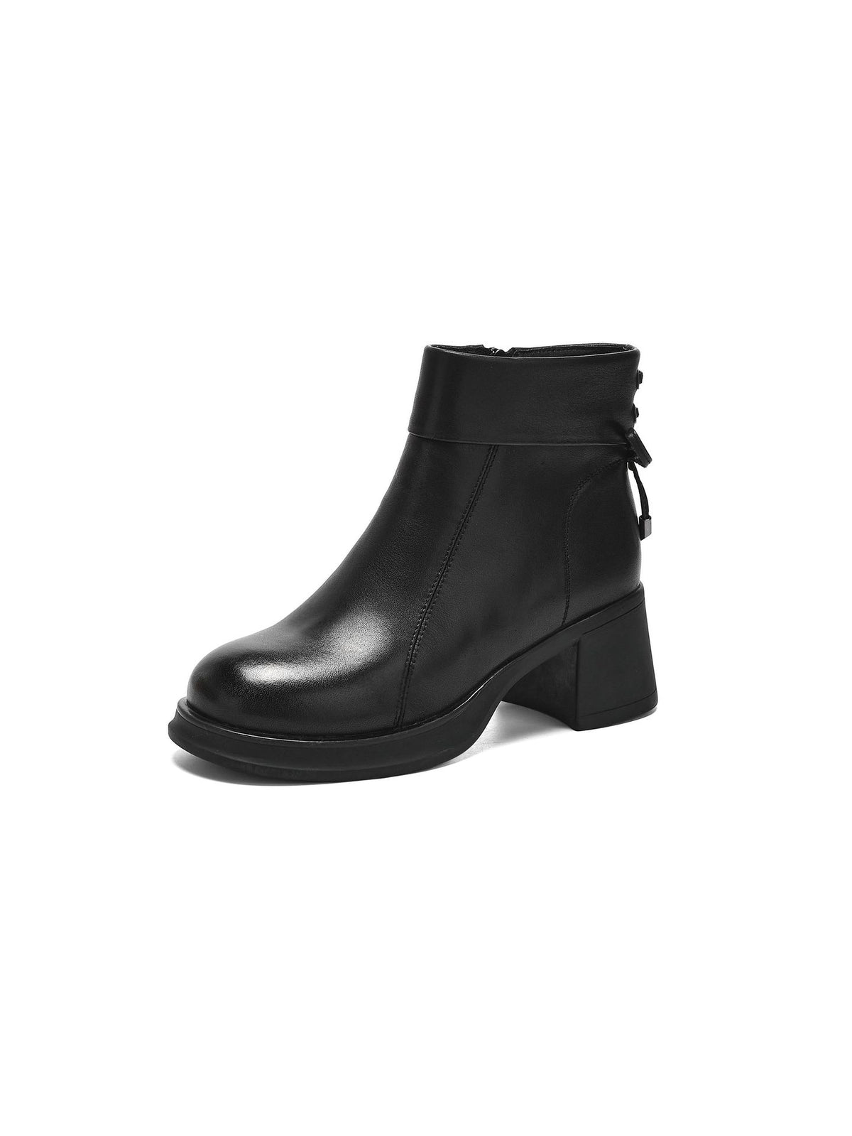 Women's Chunky Booties Martin Round Head High Women's Leather Boots