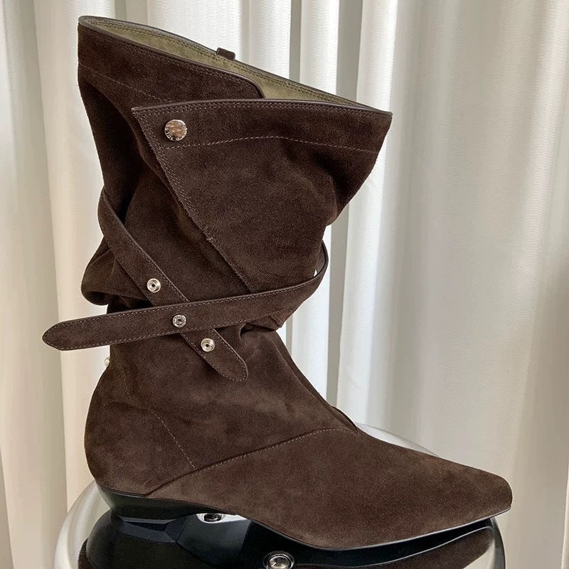 V-shaped Buckle Western Cowboy Thigh High Long Female Flanging Two-way Boots