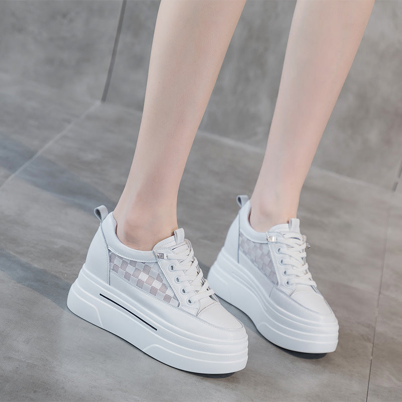 Women's Summer Thick Bottom Hidden White Mesh Heels