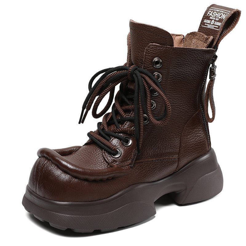 Female Square Toe Thick Bottom Martin Top Layer Women's Shoes